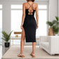 New European And American Backless Slit Slim Sleeveless Sling Dress