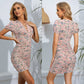 Bohemian Style Fitted Print Pleated Short Sleeve Dress
