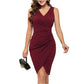 Women's V-neck Sleeveless Artificial Wrap Pleated Tight Cocktail Party Work