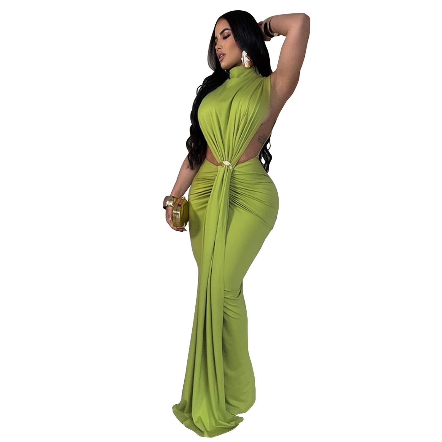Robe-jupe sexy sans manches fendue sur le côté, couleur unie, tendance