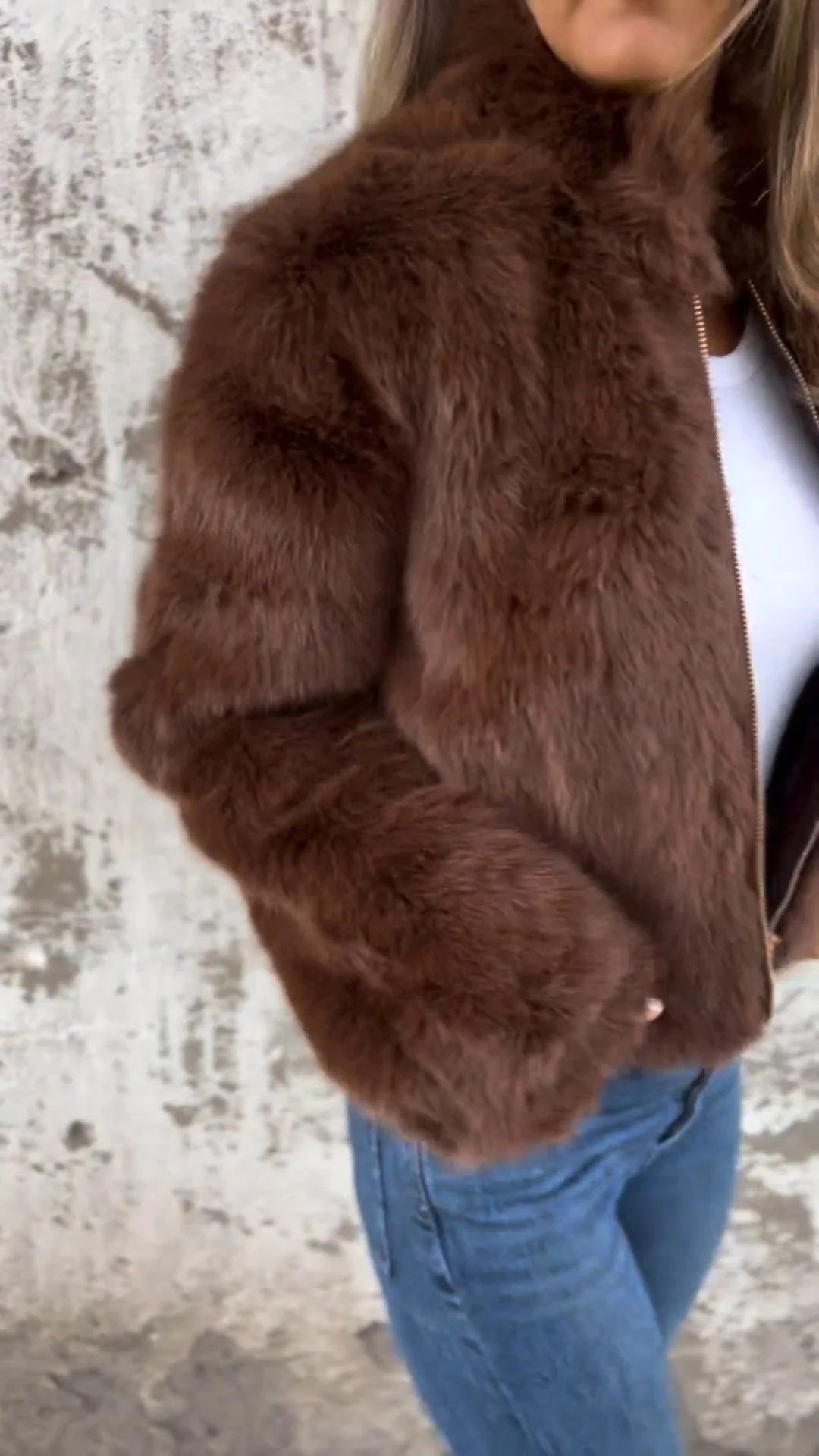 Veste en peluche à col montant tendance pour femme, manteau d'hiver décontracté à col roulé et fermeture éclair, polaire