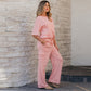 Spring And Summer New Solid Color Short Sleeve Two-piece Set Women's Casual