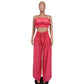 Summer Autumn Solid-Color Womens Casual Tube Top And High-Waist Drawstring Wide-Leg Pants