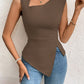 Diagonal Collar Slim-fit Solid Color Short Sleeve Women