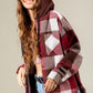 Women's Brushed Woolen Long-sleeved Hooded Shirt Plaid Coat