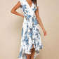 Women's Short-sleeved V-neck Digital Printing Irregular Front Short Back Length Dress
