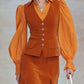 Fashionable Retro Long-sleeved Chiffon Orange Velvet Shirt And Skirt Set