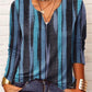 Women's Fashion Simple Loose Long Sleeve Striped V-Neck Bottom Shirt
