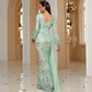 Robe de soirée sexy à manches longues et col en V avec paillettes
