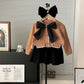 Autumn And Winter Bowknot Knitted Puff Sleeve Classic Style