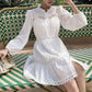 Robe blanche française à manches longues pour femme, style vacances