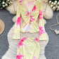 Sheer Alluring Cutout V-Neck Split-Edge Long-Sleeve Printed Top And Skirt Set