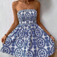 Elegant Fashion Blue Printed Tube Top Dress