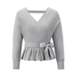 Ladies Autumn Winter Short Pullover V-Neck Knitted Top