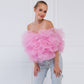 Ladies Fashion Mesh Slip-Neck Puff Top