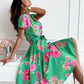 V-neck Lace-up Printed Dress
