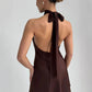 Women's Sleeveless Dress Satin Halter Mid-length