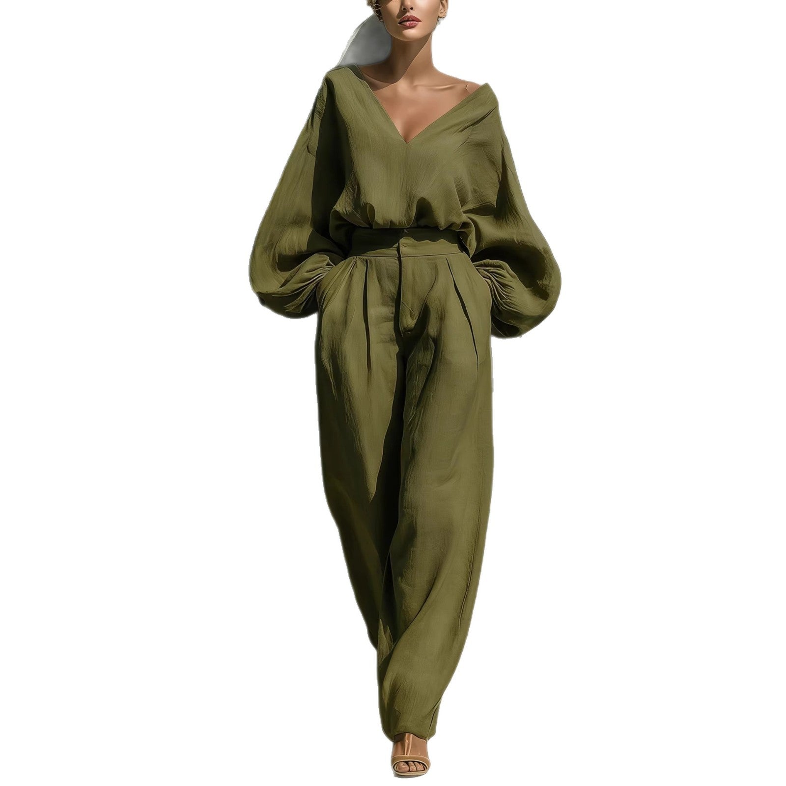 Long-sleeve Loose-fitting Trendy Unisex Retro Cotton-linen Set