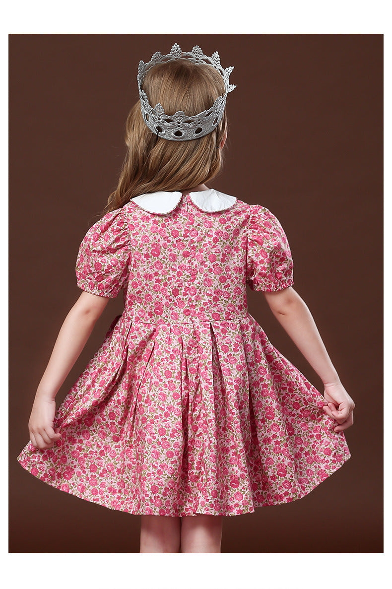 Robe mi-longue à fleurs et manches courtes pour fille