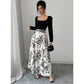 Women's Printed Square-Neck Patchwork Lace-Up Dress