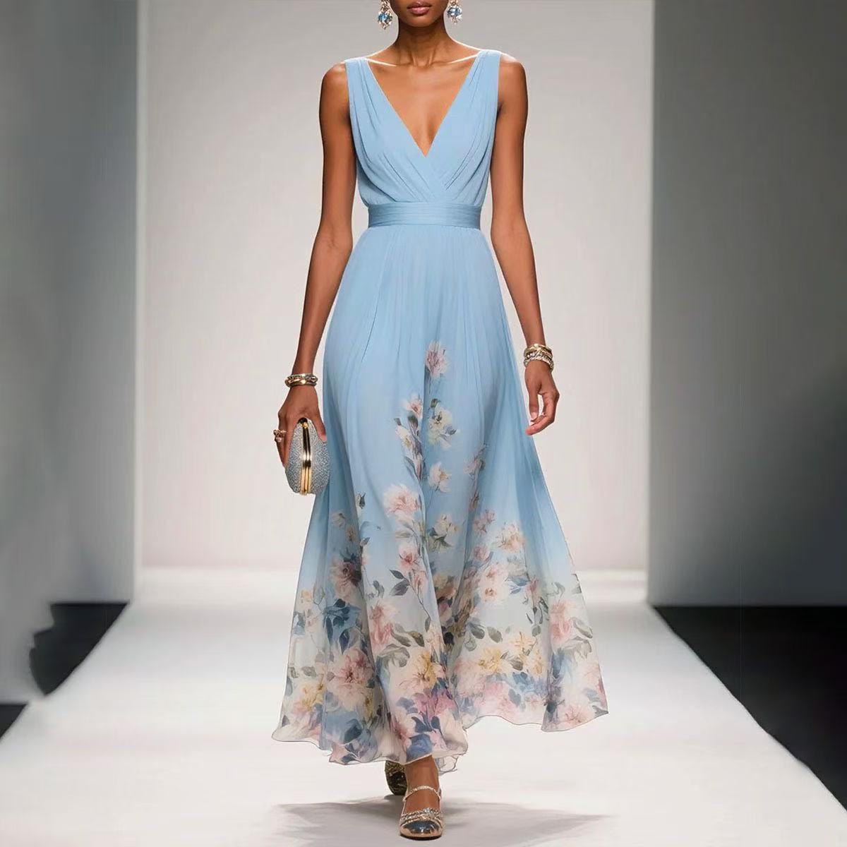 Vest Chiffon Printed Dress