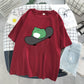 T-shirt col rond à manches courtes et col rond pour femme, vêtement simple et mignon, style grenouille, haut ample et amincissant, été