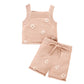 Ensemble pour fille avec gilet brodé à fleurs et nœud à faux cordon de serrage