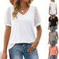 Women's T-shirt Solid Color V-neck Simple Mesh Bubble Sleeve