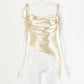 Sling Solid Satin U-Neck Bow Irregular Backless Top