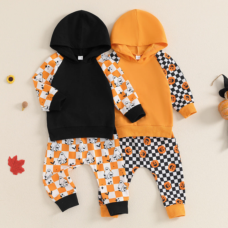 Ensemble deux pièces sweat à capuche multicolore et pantalon à carreaux pour enfant
