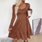 Trimming Knitted Solid Color Square Collar A- Line Dress