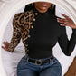 Women's Single-breasted Round Neck Pullover Hit Color Blouse