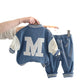 Boys' Fashionable Simple Letter Jacket Pants Suit