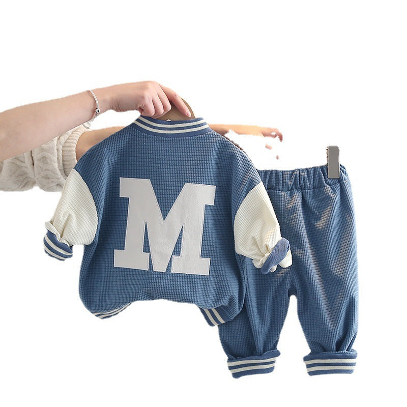 Boys' Fashionable Simple Letter Jacket Pants Suit