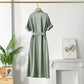 Women's Silk Dress With Lapel Waist And Slim Waist