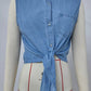 Washed Denim Thin Lace-up Shirt Short Top