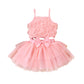 Girl Flower Strappy Bow Mesh Skirt Suit
