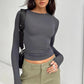 New Women's Solid Color Base Round Neck Long Sleeve Top Women