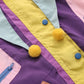 Pointed collar fur ball childish cute color block jacket