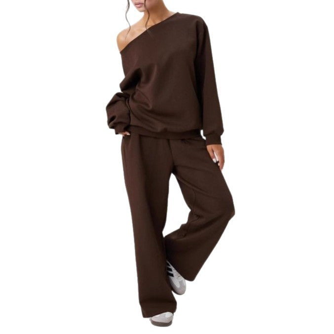 Oblique Shoulder Design Sense Amazon Sports Style Leisure Two-piece Set