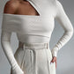 Women's One Shoulder Cutout Long Sleeve Turtleneck Top