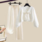 Soft Glutinous Bow Cardigan Sweater Wide-leg Casual Pants Two-piece Set