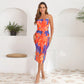 Slim-fit Pleated Elegant Mesh Floral Print Suspender Dress