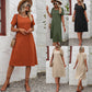 Women's Cotton And Linen Solid Color Loose Round Neck Short Sleeve Dress