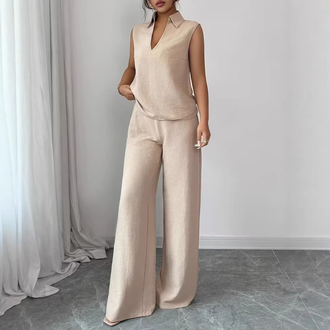 Stylish Sleeveless Top And Wide Leg Pants Set