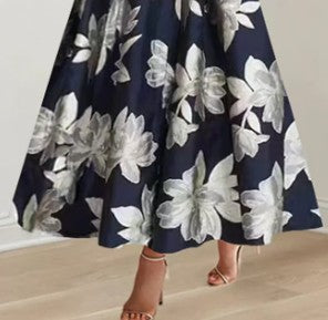 Small Dress One-shoulder Printed Slim Fit Large Swing Dress