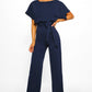 Short sleeve women's jumpsuit with lace button