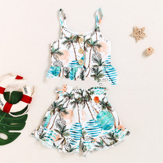 Girls' Coconut Tree Sling And Skirt Set