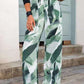 Fashion Drawstring Leaf Print Beach Pants Summer Casual Loose Wide Leg Straight Trousers Womens Clothing