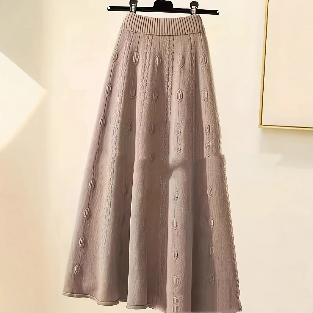 Fashion Polo Collar Contrast Color High Class Elegant Design Woolen Skirt Two-piece Set